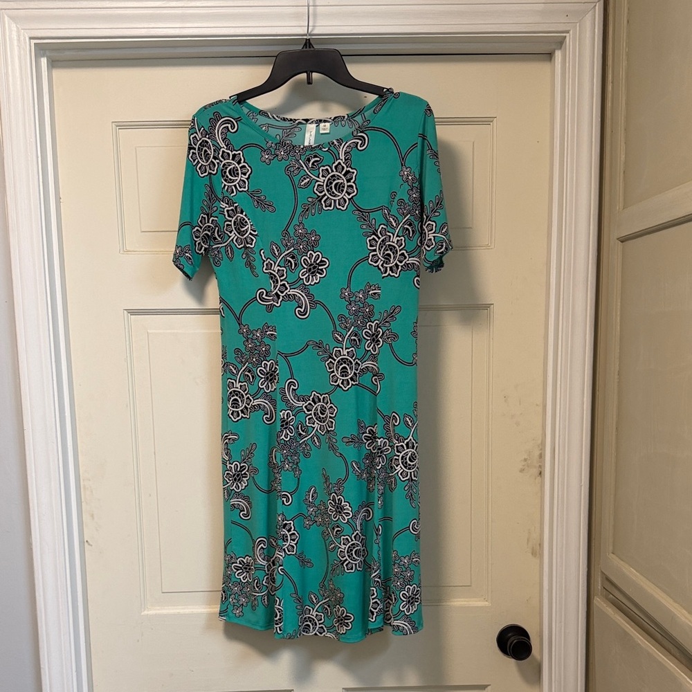 Tacera Teal and Black Floral Midi Dress